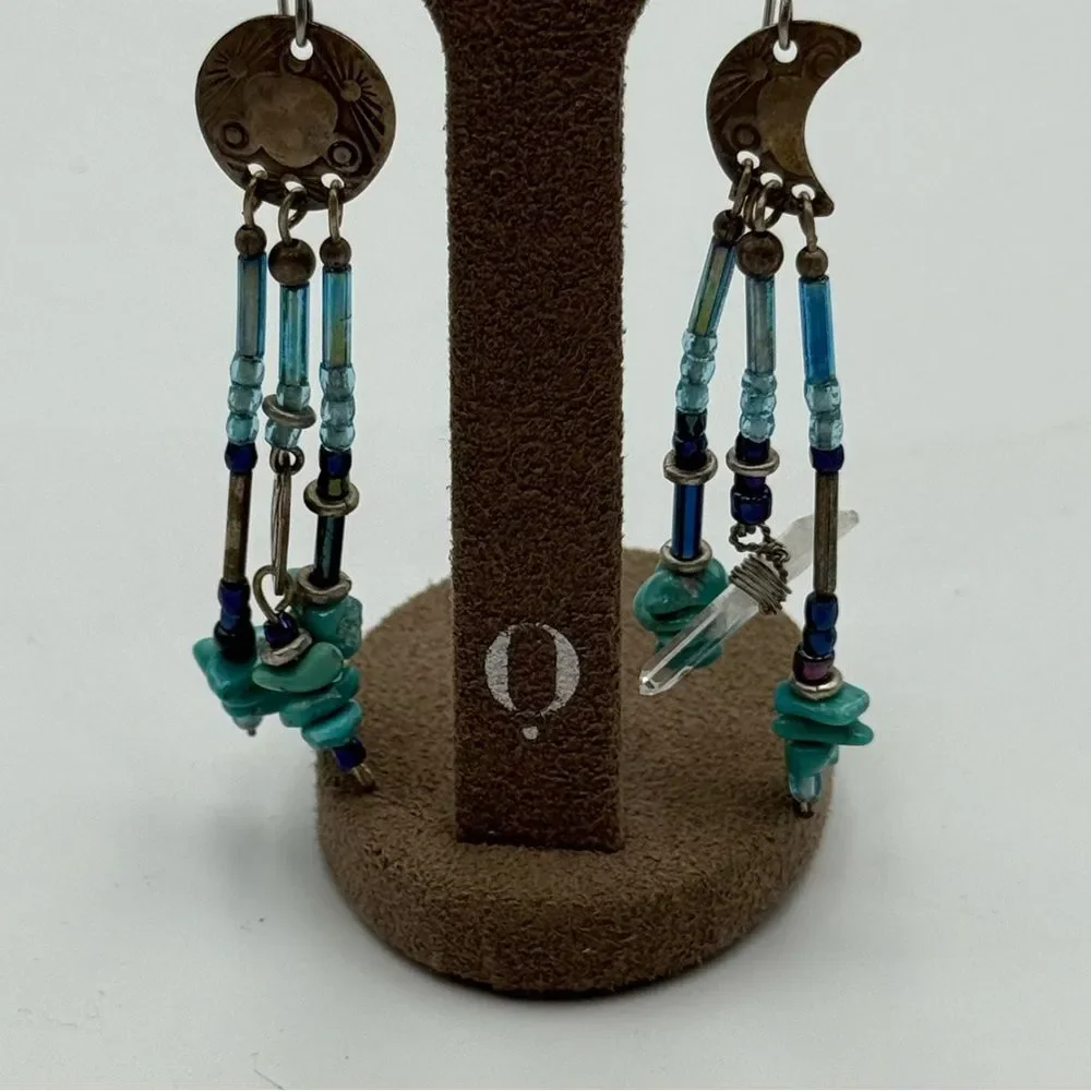 Elegant moon and sun Beaded turquoise Dangle Earrings